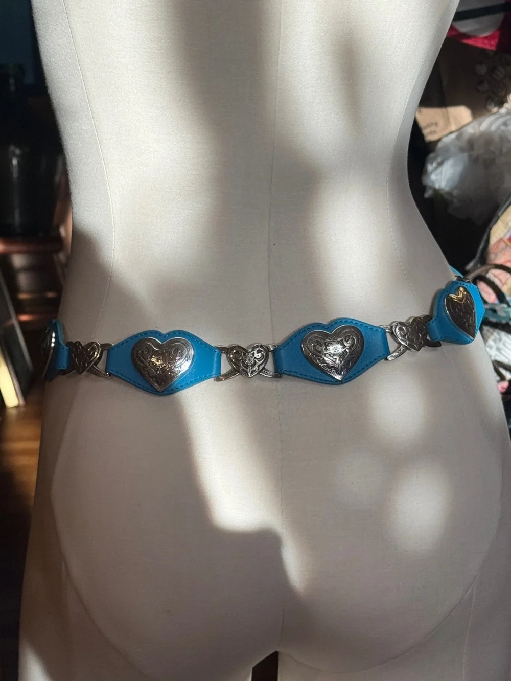 Tony Lama Turquoise Heart Concho Western Belt with Silver-Tone Buckle 37 1/2 L